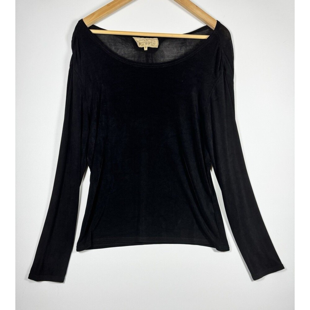 Double D Ranchwear Top Womens Medium Black Sheer Back Long Sleeve Quiet‎ Luxury